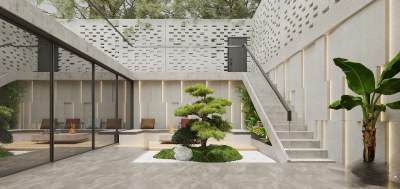 现代庭院景观3D模型下载